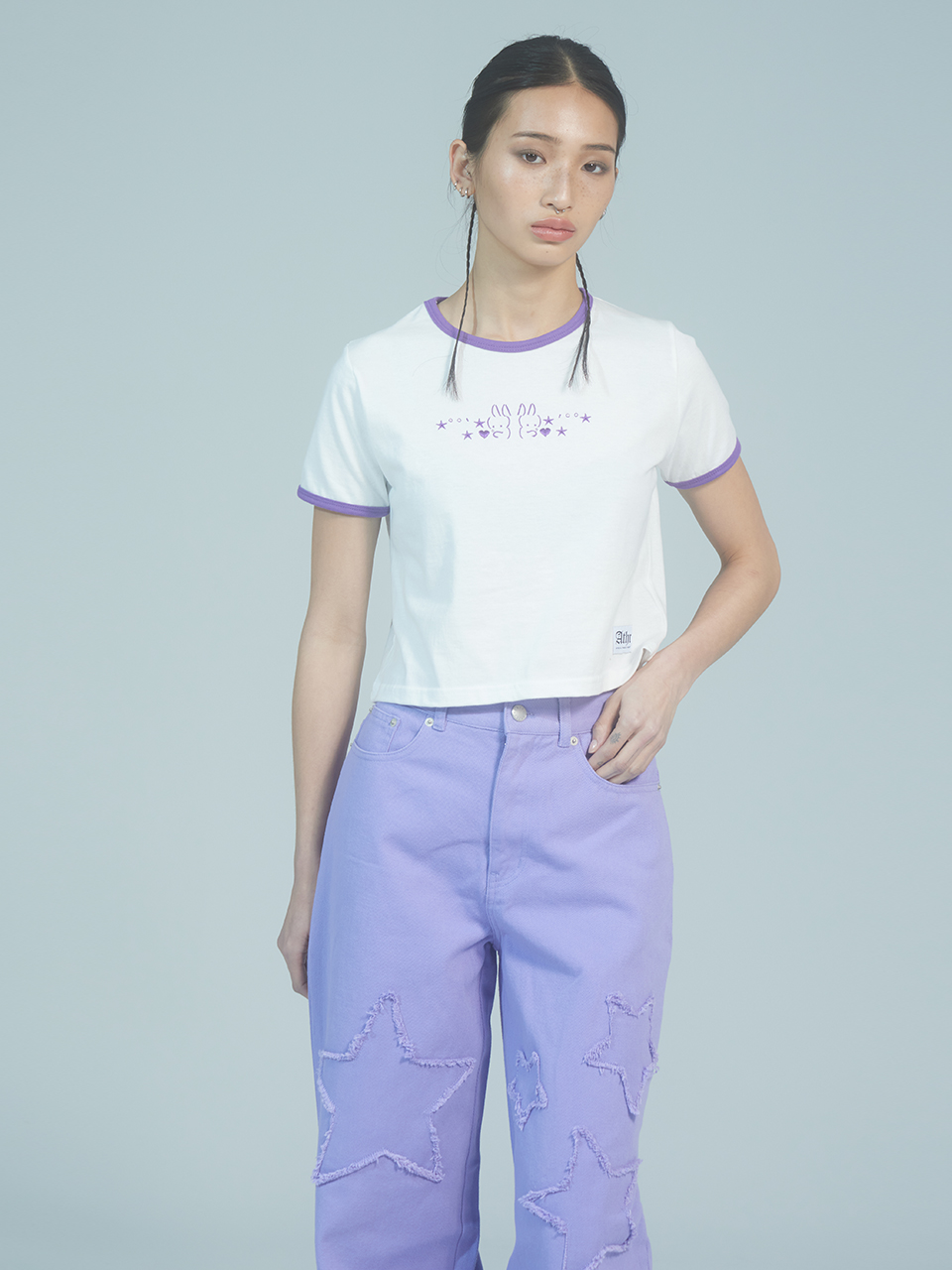 Purple Rabbit Emoji Cropped T-Shirt
