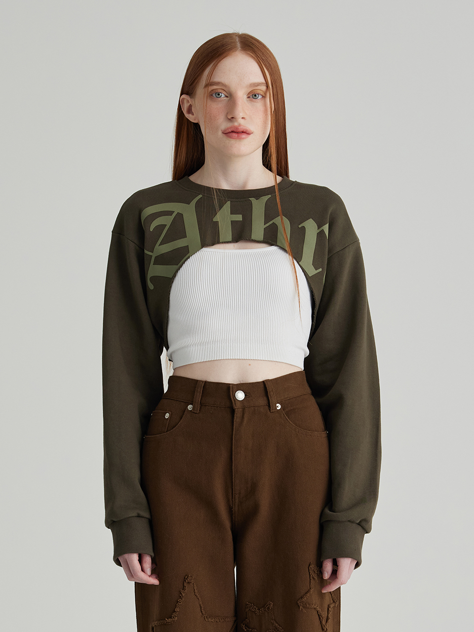 Khaki ATHR Maxi Cropped Sweatshirt
