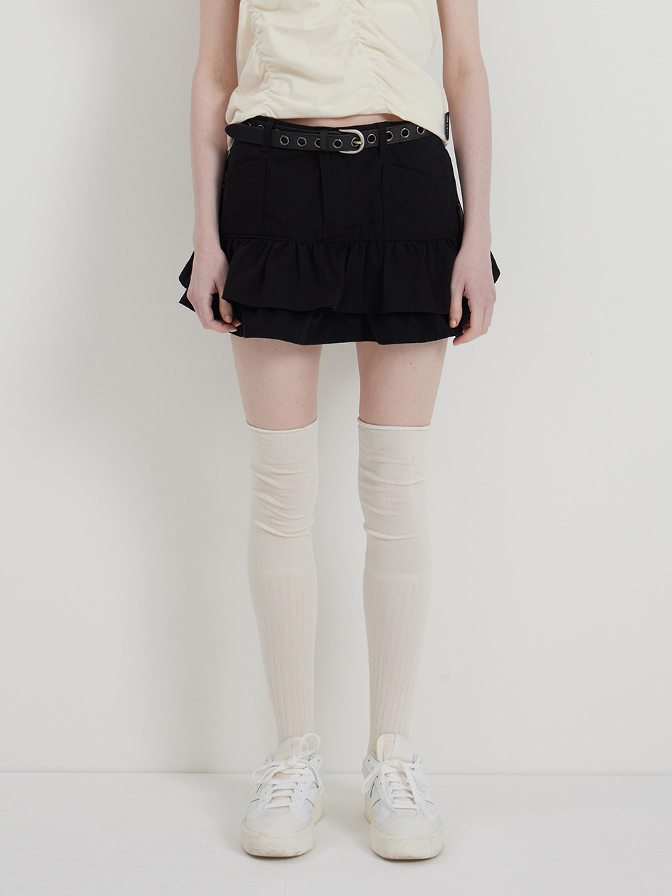 black double pleated miniskirt