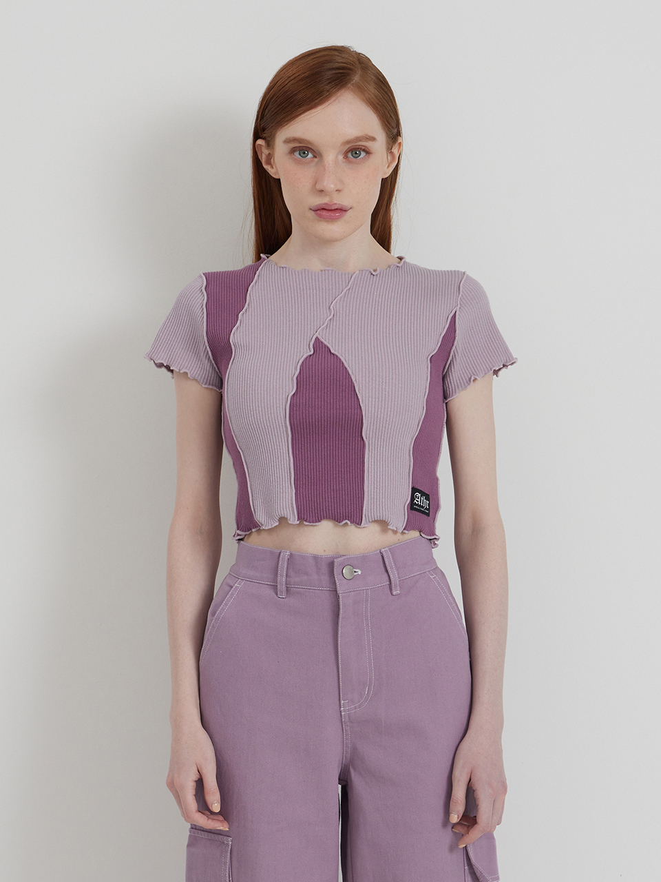 Purple multi-cut short-sleeved T-shirt